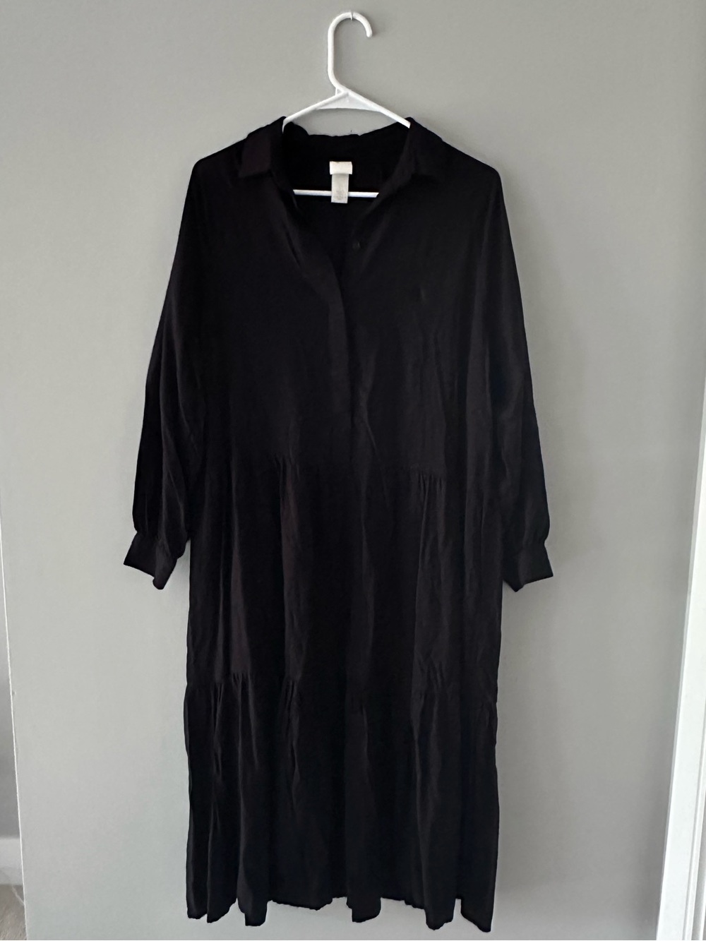 Black Long Sleeve Tiered Shirt Dress